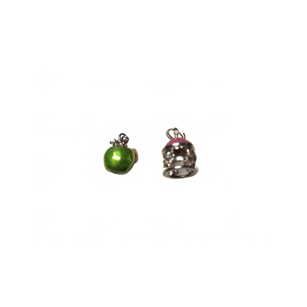 Green apple and carousel charms enameled in sterling silver set of 2